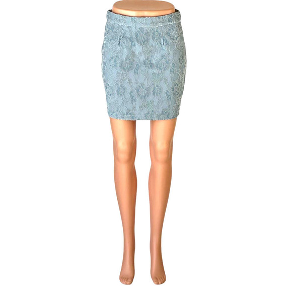 Naked Wardrobe The Statement Blue Lace Floral Mini Skirt - Picture 1 of 12